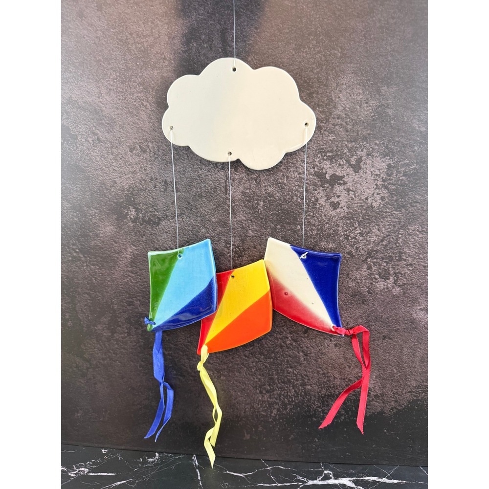 Handmade Colorful Ceramic Wall Hanging Kites Mobile 11x11in